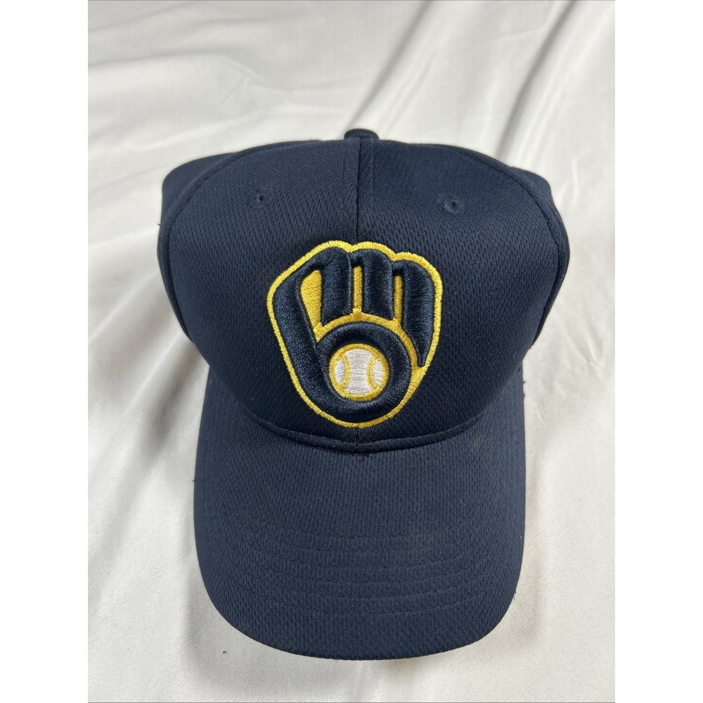 Team MLB Hat Cap Strap Back One Size Blue Milwaukee Brewers Adjustable Polyester